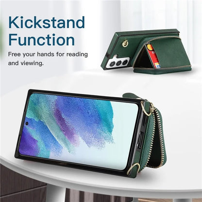 For Samsung Galaxy S22 5G Cell Phone Case Anti-drop TPU+PU Wallet Cover with Long Strap