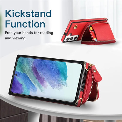 For Samsung Galaxy S22 5G Cell Phone Case Anti-drop TPU+PU Wallet Cover with Long Strap