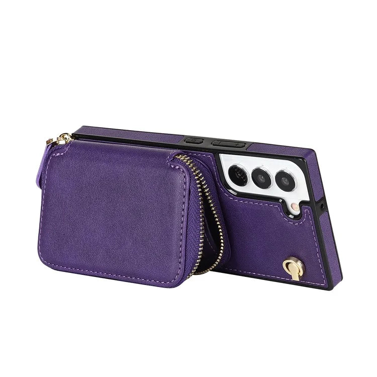 For Samsung Galaxy S22 5G Cell Phone Case Anti-drop TPU+PU Wallet Cover with Long Strap