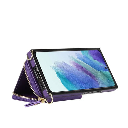 For Samsung Galaxy S22 5G Cell Phone Case Anti-drop TPU+PU Wallet Cover with Long Strap