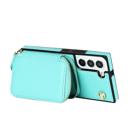 For Samsung Galaxy S22 5G Cell Phone Case Anti-drop TPU+PU Wallet Cover with Long Strap