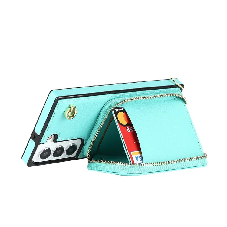 For Samsung Galaxy S22 5G Cell Phone Case Anti-drop TPU+PU Wallet Cover with Long Strap