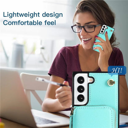 For Samsung Galaxy S22 5G Cell Phone Case Anti-drop TPU+PU Wallet Cover with Long Strap