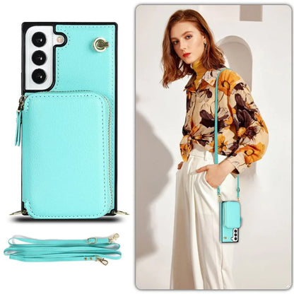 For Samsung Galaxy S22 5G Cell Phone Case Anti-drop TPU+PU Wallet Cover with Long Strap