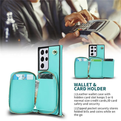 For Samsung Galaxy S21 Ultra 5G Cell Phone Case TPU+PU Wallet Cover with Long Strap