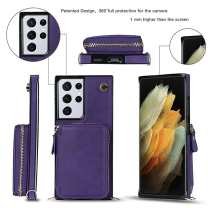 For Samsung Galaxy S21 Ultra 5G Cell Phone Case TPU+PU Wallet Cover with Long Strap