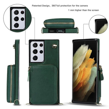 For Samsung Galaxy S21 Ultra 5G Cell Phone Case TPU+PU Wallet Cover with Long Strap