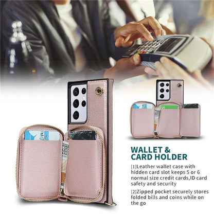 For Samsung Galaxy S21 Ultra 5G Cell Phone Case TPU+PU Wallet Cover with Long Strap