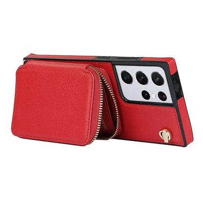 For Samsung Galaxy S21 Ultra 5G Cell Phone Case TPU+PU Wallet Cover with Long Strap