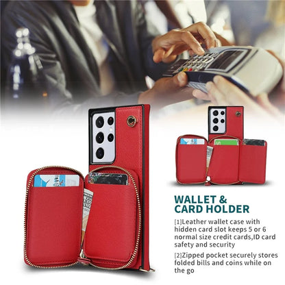 For Samsung Galaxy S21 Ultra 5G Cell Phone Case TPU+PU Wallet Cover with Long Strap
