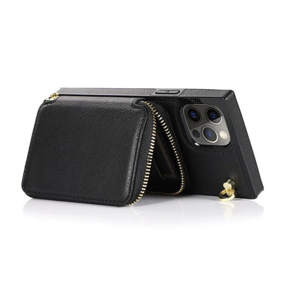 For iPhone 14 Pro Max Cell Phone Case TPU+PU Shockproof Cover with Long Strap