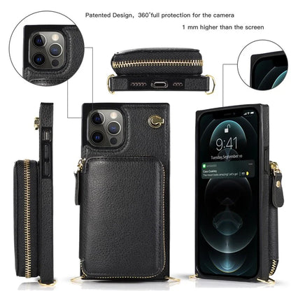 For iPhone 14 Pro Max Cell Phone Case TPU+PU Shockproof Cover with Long Strap