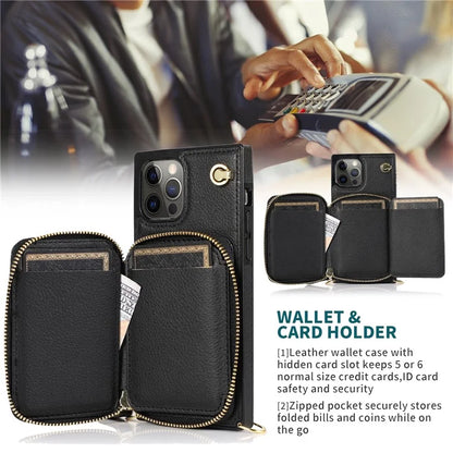 For iPhone 14 Pro Max Cell Phone Case TPU+PU Shockproof Cover with Long Strap
