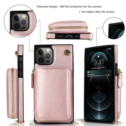 For iPhone 14 Pro Max Cell Phone Case TPU+PU Shockproof Cover with Long Strap