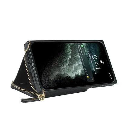For iPhone 11 Pro Cell Phone Case TPU+PU Fall Protection Cover with Long Strap