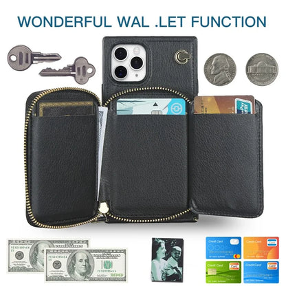 For iPhone 11 Pro Cell Phone Case TPU+PU Fall Protection Cover with Long Strap