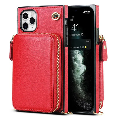 For iPhone 11 Pro Cell Phone Case TPU+PU Fall Protection Cover with Long Strap