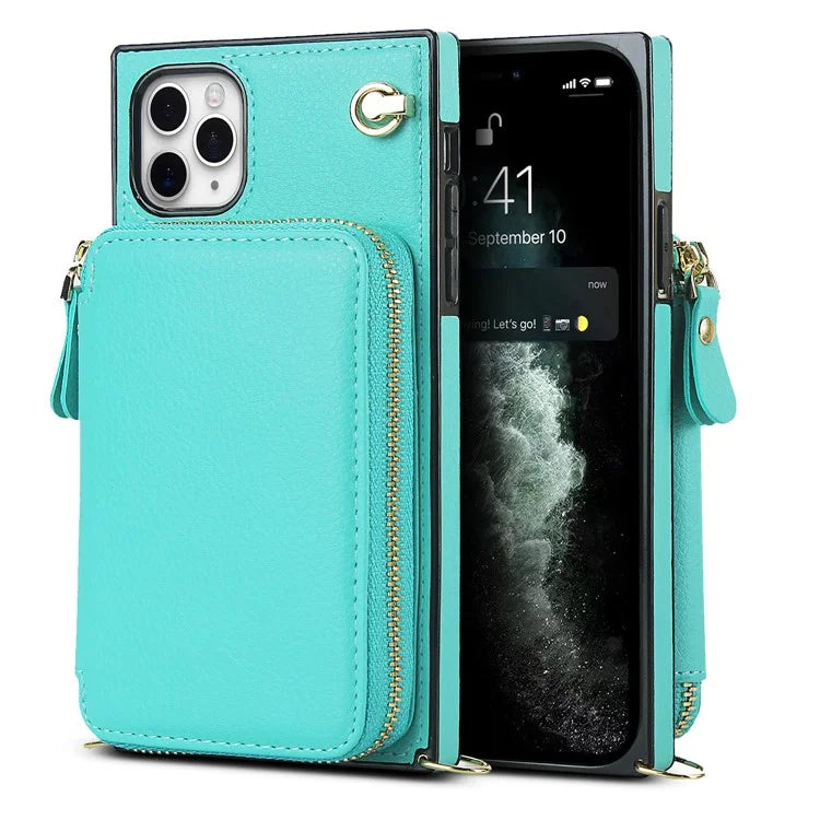 For iPhone 11 Pro Cell Phone Case TPU+PU Fall Protection Cover with Long Strap