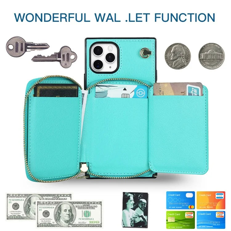 For iPhone 11 Pro Cell Phone Case TPU+PU Fall Protection Cover with Long Strap