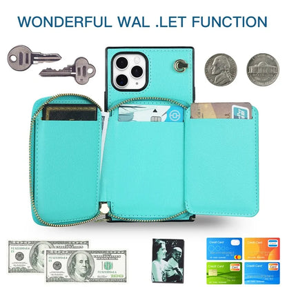 For iPhone 11 Pro Cell Phone Case TPU+PU Fall Protection Cover with Long Strap