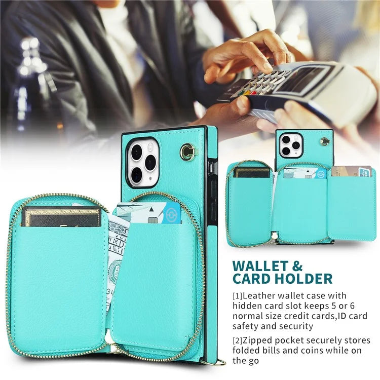 For iPhone 11 Pro Cell Phone Case TPU+PU Fall Protection Cover with Long Strap