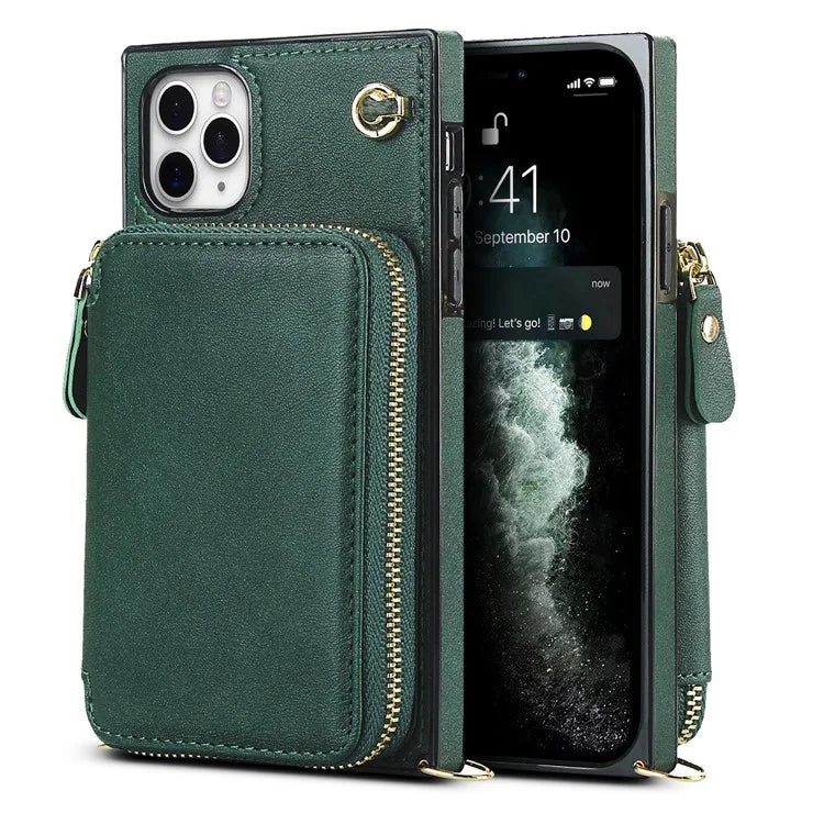 For iPhone 11 Pro Cell Phone Case TPU+PU Fall Protection Cover with Long Strap