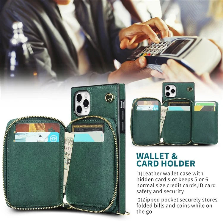 For iPhone 11 Pro Cell Phone Case TPU+PU Fall Protection Cover with Long Strap