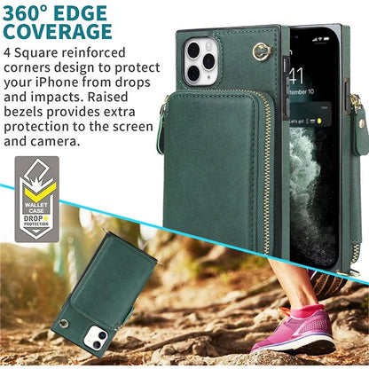 For iPhone 11 Pro Cell Phone Case TPU+PU Fall Protection Cover with Long Strap
