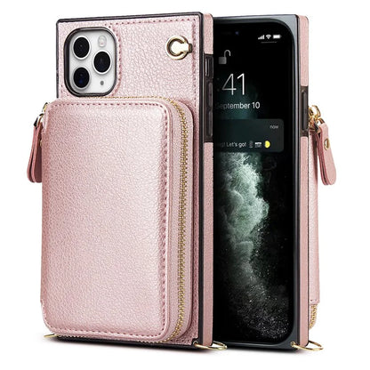 For iPhone 11 Pro Cell Phone Case TPU+PU Fall Protection Cover with Long Strap