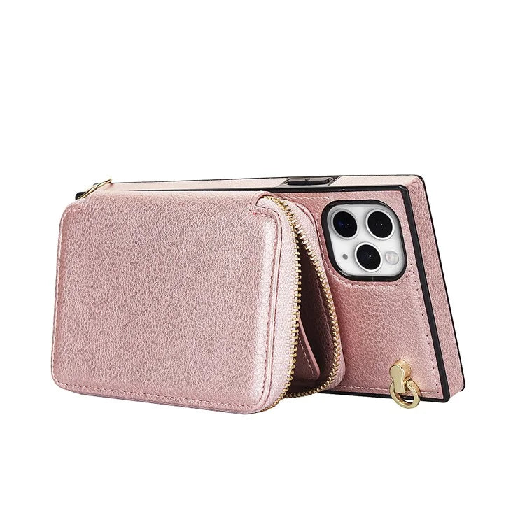 For iPhone 11 Pro Cell Phone Case TPU+PU Fall Protection Cover with Long Strap