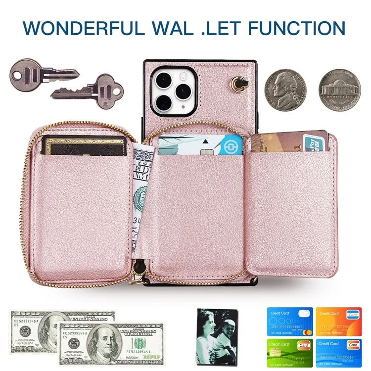 For iPhone 11 Pro Cell Phone Case TPU+PU Fall Protection Cover with Long Strap