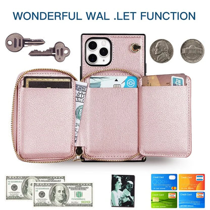 For iPhone 11 Pro Cell Phone Case TPU+PU Fall Protection Cover with Long Strap