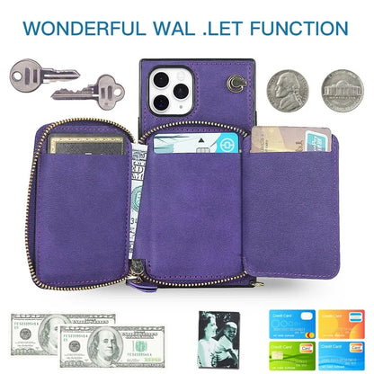 For iPhone 11 Pro Cell Phone Case TPU+PU Fall Protection Cover with Long Strap
