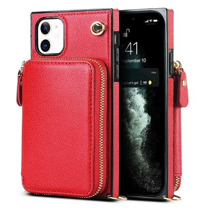 For iPhone 11 Cell Phone Case Bump Proof TPU+PU Cover with Long Strap
