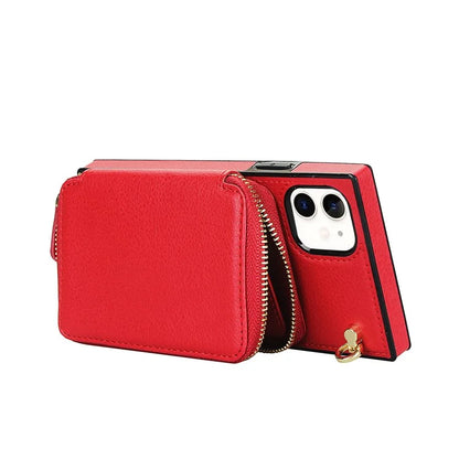 For iPhone 11 Cell Phone Case Bump Proof TPU+PU Cover with Long Strap