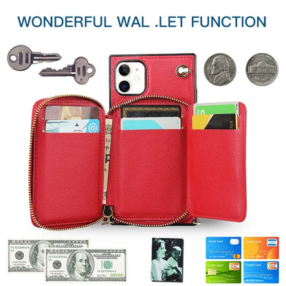 For iPhone 11 Cell Phone Case Bump Proof TPU+PU Cover with Long Strap
