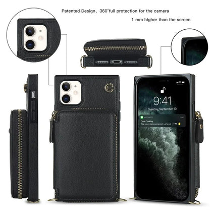 For iPhone 11 Cell Phone Case Bump Proof TPU+PU Cover with Long Strap