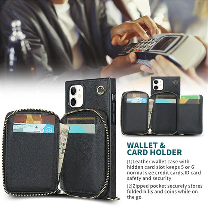 For iPhone 11 Cell Phone Case Bump Proof TPU+PU Cover with Long Strap