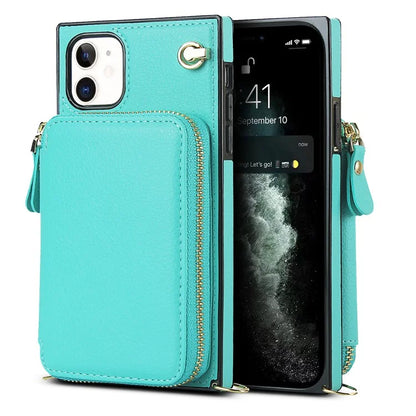 For iPhone 11 Cell Phone Case Bump Proof TPU+PU Cover with Long Strap
