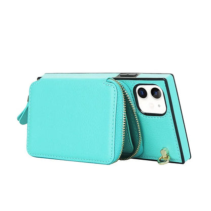 For iPhone 11 Cell Phone Case Bump Proof TPU+PU Cover with Long Strap