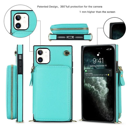 For iPhone 11 Cell Phone Case Bump Proof TPU+PU Cover with Long Strap