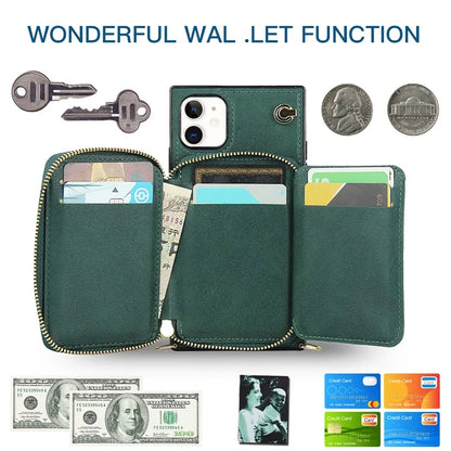For iPhone 11 Cell Phone Case Bump Proof TPU+PU Cover with Long Strap
