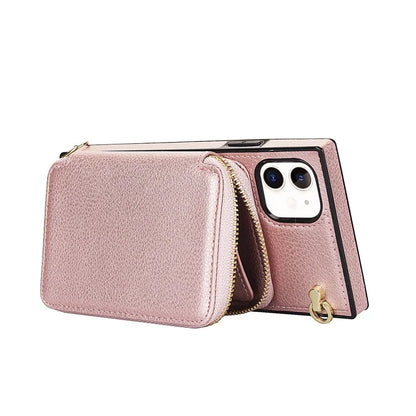 For iPhone 11 Cell Phone Case Bump Proof TPU+PU Cover with Long Strap