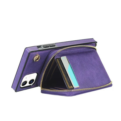 For iPhone 11 Cell Phone Case Bump Proof TPU+PU Cover with Long Strap