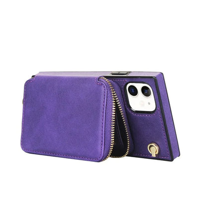 For iPhone 11 Cell Phone Case Bump Proof TPU+PU Cover with Long Strap