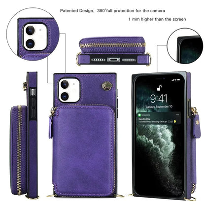 For iPhone 11 Cell Phone Case Bump Proof TPU+PU Cover with Long Strap