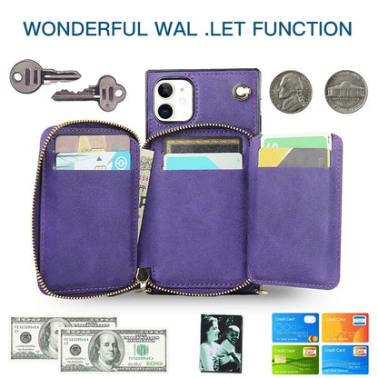 For iPhone 11 Cell Phone Case Bump Proof TPU+PU Cover with Long Strap