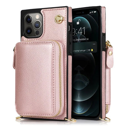 For iPhone 15 Pro Cell Phone Kickstand Shell TPU+PU Cover with Long Strap