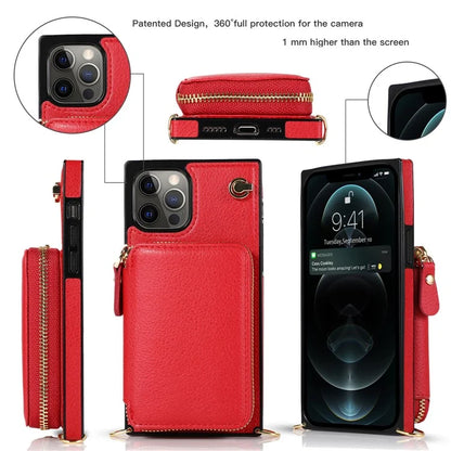 For iPhone 13 Pro Cell Phone Kickstand Shell Scratch Resistant TPU+PU Cover with Long Strap