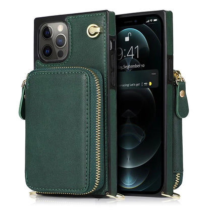 For iPhone 13 Pro Cell Phone Kickstand Shell Scratch Resistant TPU+PU Cover with Long Strap